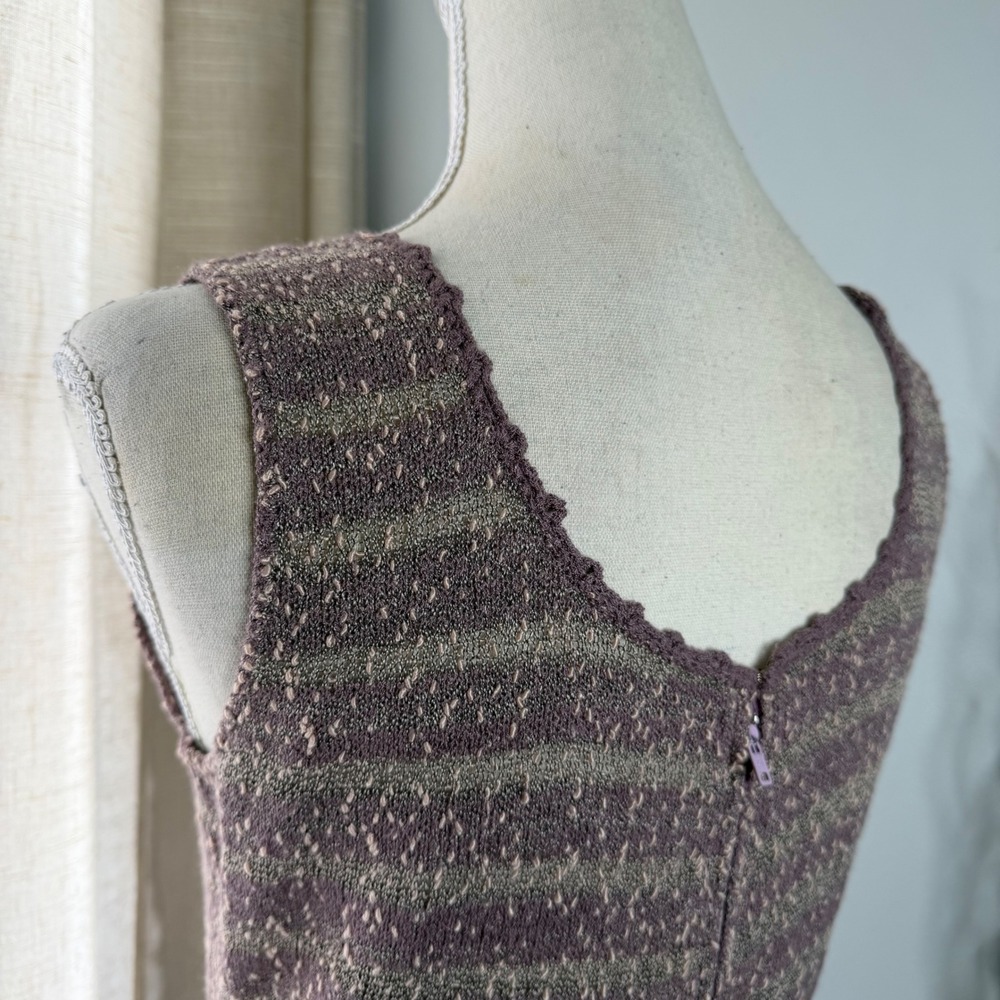 Laura Yang 70s Vintage Mod Swing Dress Purple Knit Eyelet Women's Size Medium - Picture 9 of 11